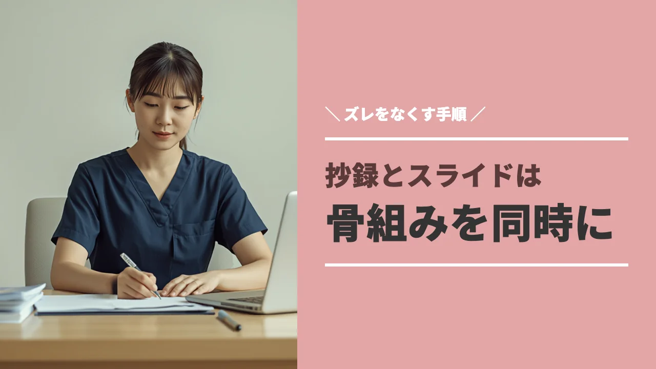 抄録とスライドの骨組みを同時に作成する様子